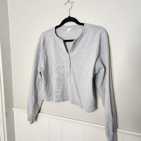 WILFRED FREE Aritzia Grey Thermal Henley Long Sleeve - Picture 1 of 5